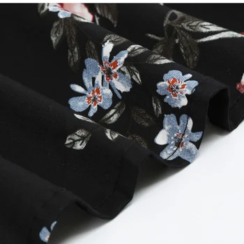 Tonval Plus Ženy Veľkosti Oblečenia Vintage 50. Rockabilly Čierna Midi Šaty 3/4 Dĺžka Rukávov Jeseň Dámy Elegantný Kvetinové Šaty