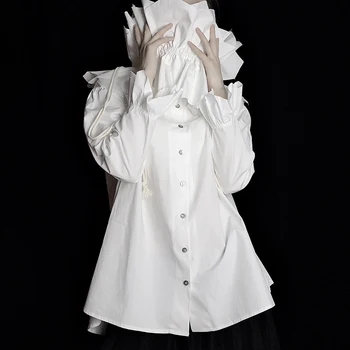 TWOTWINSTYLE Patchwork Ruched Biele Tričko Pre Ženy Stojan Dlhý Rukáv Bežné Elegantné Blúzky, Ženské Módne Oblečenie 2020 Lete