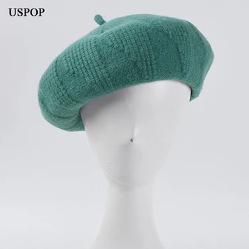 USPOP 2020 Ženy berets zimné vlnené čiapky hrubé teplé pletené klobúk beret