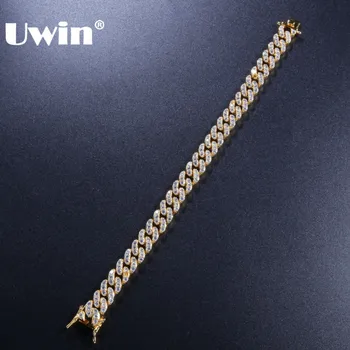 UWIN 9mm Cubic Zirconia Kubánskej Odkaz Náramky Pre Mužov, Ženy Móda Hiphop Zlato Strieborná Farba Bling Náramok Šperky Drop shipping