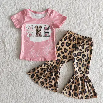 Veľká noc Bunny Králik Oblečenie Baby Dievčatá bell Leopard Nohavice Krátke Rukáv Tričko deti Boutique Batoľa Pripravené Na Lodi Oblečenie Sady
