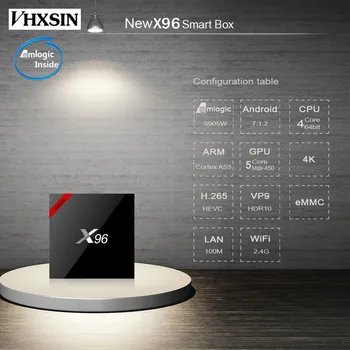VHXSIN 10PCS/VEĽA X96 Android 7.1 Smart TV BOX Quad core HD2.0 4K*2k Amlogic S905W s Bt