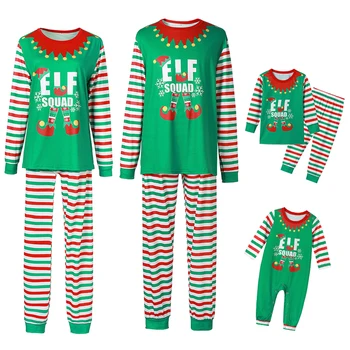 Vianočné Rodič-Dieťa Nightclothes Pyžamo Rodiny Zodpovedajúce Nastavenie Prekladané Elf Vytlačené Baby Unisex Romper