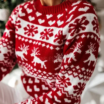 Vianočný Sveter Pletenie Top Žena O Krk Jeseň Zimné Svetre 2020 pulóver ženy sweter damski femme chandails