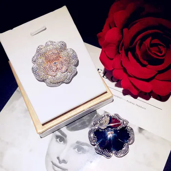 Vintage Brošňa Pre Ženy Ružové Ruže Kvet Cubic Zirconia Luxusne Jemné Šperky Boutonniere Príslušenstvo Vysokej Kvality Pin