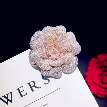Vintage Brošňa Pre Ženy Ružové Ruže Kvet Cubic Zirconia Luxusne Jemné Šperky Boutonniere Príslušenstvo Vysokej Kvality Pin