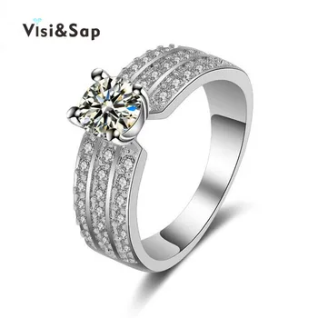 Visisap Bieleho Zlata farba krúžok svadobné zásnubné Prstene pre ženy cubic zirconia Príslušenstvo Veľkoobchod módne Šperky VSR139
