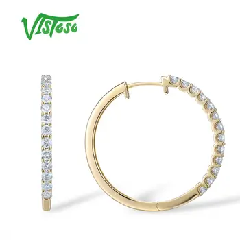 VISTOSO 14K Skutočné 585 Žlté Zlato Náušnice Pre Lady Pôvabné a Elegantné Šumivé Diamond Luxusné Svadobné Zapojenie Jemné Šperky