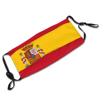 Vlajka Španielska Dospelých Umývateľný Úst Tvár Masku Vzor Proti Prachu Ochrana Kryt Úst Utlmiť s Filtrami