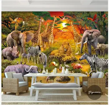 Vlastné foto tapety 3d nástenné maľby, tapety na Slnku lesa, trávy, žirafa, zebra, slon živočíšneho oleja maľovanie na stenu papiere