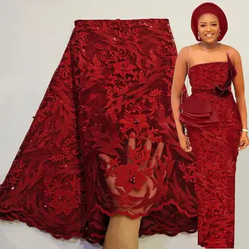 Way Nových Afrických Čipky Textílie 2020 Vysokej Kvality Nigérijský Ženy Strany Perličiek Sequin Výšivky 5 Metrov Francúzskej Čipky A Tylu Textílie