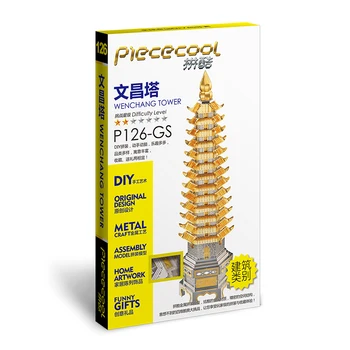 WENCHANG VEŽA Piececool P126-GS 672 Časti 3 Listy Kovové Montáž Modelu 3D Puzzle, Hračky Starovekej Čínskej Architektúry