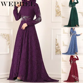 WEPBEL Ženy Elegantné Islamskej Šaty Bežné Čipky Voľné Dlhé Šaty Abaya Dubaj Móda Plus Veľkosť Moslimských Šaty Bežné Dlhé Šaty