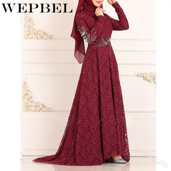 WEPBEL Ženy Elegantné Islamskej Šaty Bežné Čipky Voľné Dlhé Šaty Abaya Dubaj Móda Plus Veľkosť Moslimských Šaty Bežné Dlhé Šaty