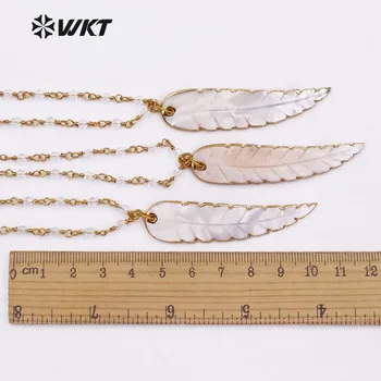 WT-JN034 WKT Veľkoobchod prírodné shell náhrdelníky dlhý list s príveskom, s prekrásnym jasné, korálky reťazca nový štýl sveter náhrdelník