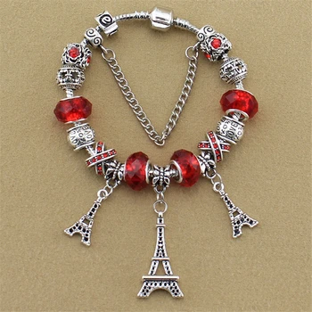 YILIANFEI Eiffelova Veža Nezávislá Red Crystal/Sklenené Korálky Roztomilý Módne, Elegantné Kúzlo Náramky & Prívesky Pre Ženy Darček BT0071