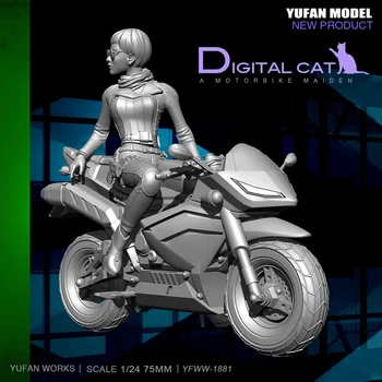 YuFan Model 1/24 Resinových v Pohode dievča, motocyklov a nastaviť Živice vojak model YFWW-1881