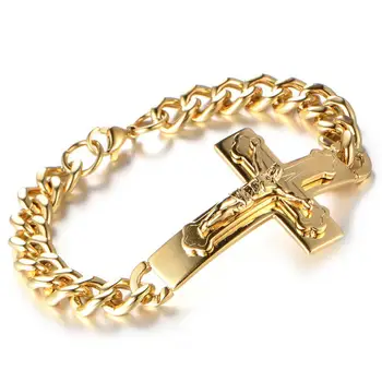 Zlato Strieborná Farba Nehrdzavejúcej Ocele manžetový pre Mužov Ježiš Kríž Reťazí Náramky Kovové Náboženské Kríž Šperky