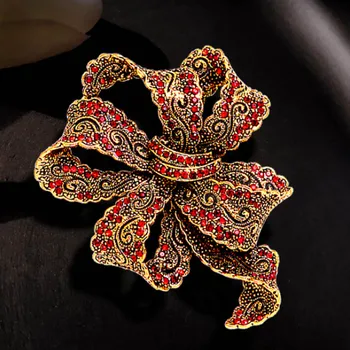 Zlxgirl šperky starožitné zlata Vintage tvar luku svadobné šperky, brošne pre ženy, svadobné dary žien pár šatku darov kolíkmi