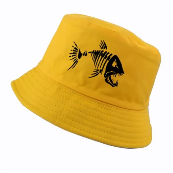 Značka fashion Rybársky klobúk Lete Príležitostných rybárov klobúky Muži Ženy panama slnko spp Cartoon Rybie Kosti vedierko hat žena čiapky