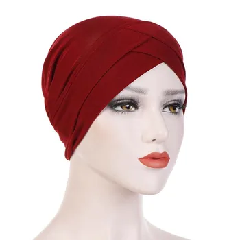Čelo Kríž Moslimských Turban Pure Color Úsek Bavlna Vnútorné Hijabs Pre Caps Pripravené Na Nosenie Ženy Hlavu Šatku Pod Kapoty Spp