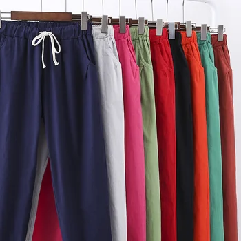 Čipky Letné Nohavice Ženy Tepláky Pantalon Femme Candy Farby Bavlnená Posteľná Bielizeň Hárem Nohavice Bežné Plus Veľkosť Nohavice Ženy 2020