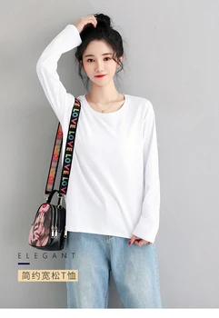 Čistá bavlna biela T-shirt han edition voľné ženy dlhý rukáv začiatku jesene, oblečenie, nové tenké vykresliť bez podšívky hornej časti odevu na kabát