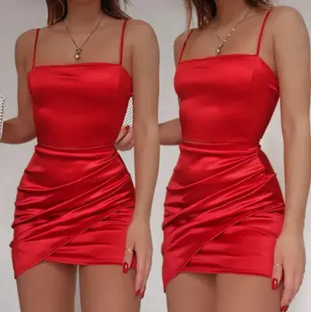 Ženy podväzky farbou sukne skladaný červené šaty FC847