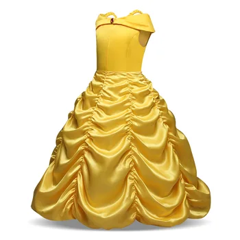 žltá Belle Princezná Šaty cosplay Prehodil Dievčatá šaty Crown magic stick Strana Deti šaty pre dievčatá Oblečenie Narodeniny plesové Šaty